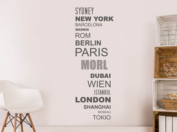 Wandtattoo Morl mit Weltstädten