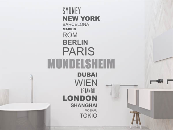 Wandtattoo Mundelsheim mit Weltstädten