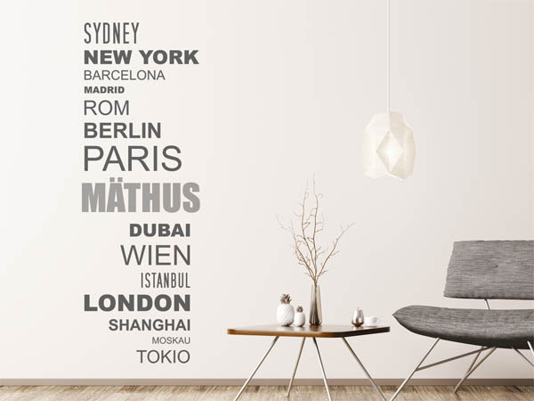 Wandtattoo Mäthus mit Weltstädten