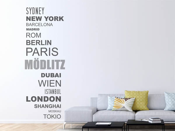 Wandtattoo Mödlitz mit Weltstädten