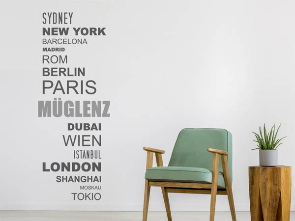 Wandtattoo Müglenz mit Weltstädten