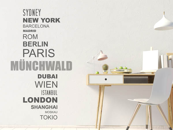 Wandtattoo Münchwald mit Weltstädten