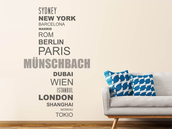 Wandtattoo Münschbach mit Weltstädten