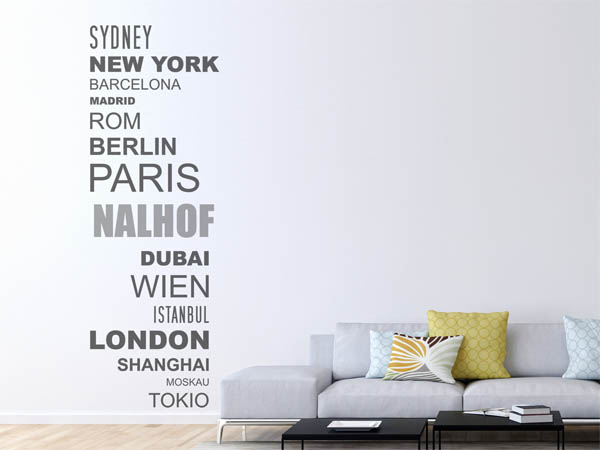 Wandtattoo Nalhof mit Weltstädten