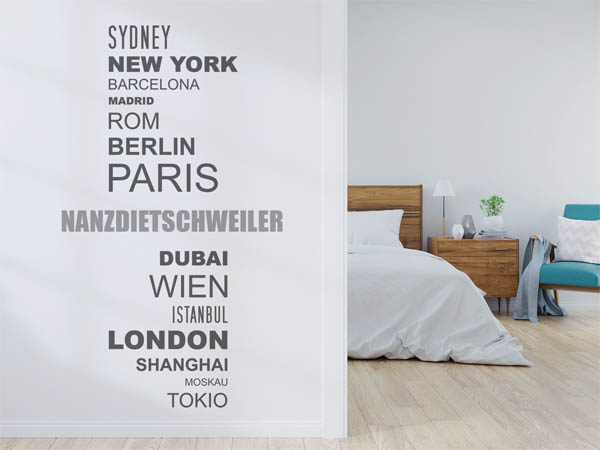 Wandtattoo Nanzdietschweiler mit Weltstädten