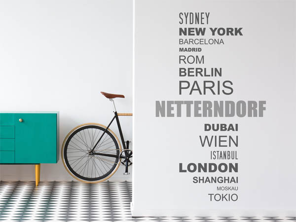Wandtattoo Netterndorf mit Weltstädten