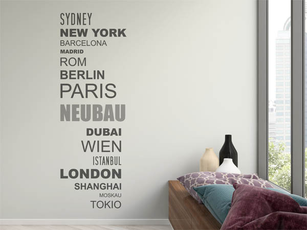 Wandtattoo Neubau mit Weltstädten