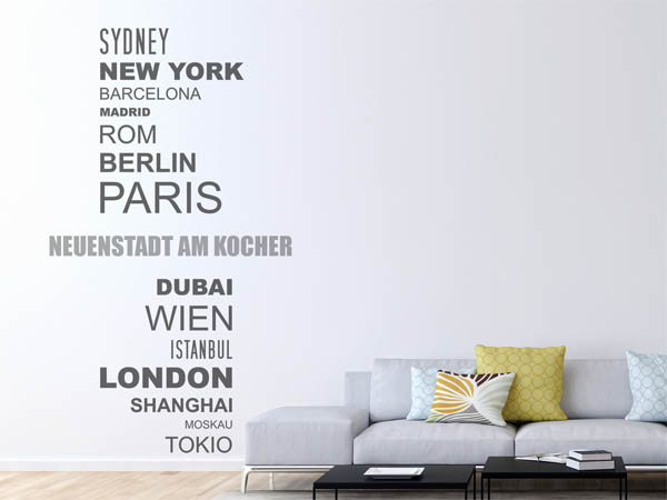 Wandtattoo Neuenstadt am Kocher mit Weltstädten
