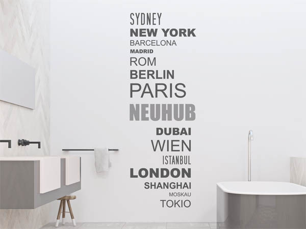 Wandtattoo Neuhub mit Weltstädten