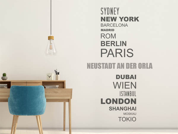 Wandtattoo Neustadt an der Orla mit Weltstädten