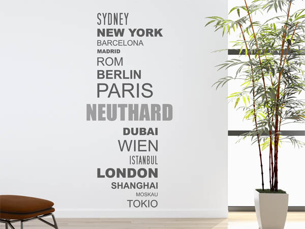 Wandtattoo Neuthard mit Weltstädten