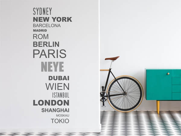 Wandtattoo Neye mit Weltstädten