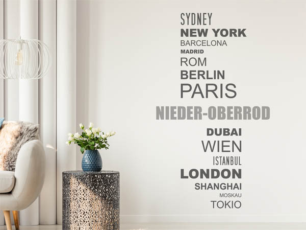 Wandtattoo Nieder-Oberrod mit Weltstädten
