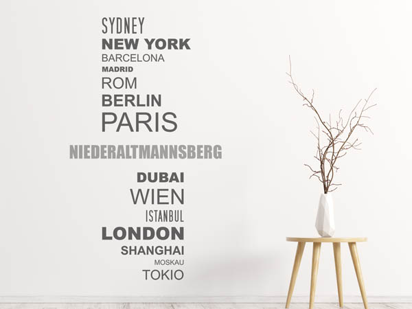 Wandtattoo Niederaltmannsberg mit Weltstädten