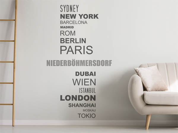Wandtattoo Niederböhmersdorf mit Weltstädten