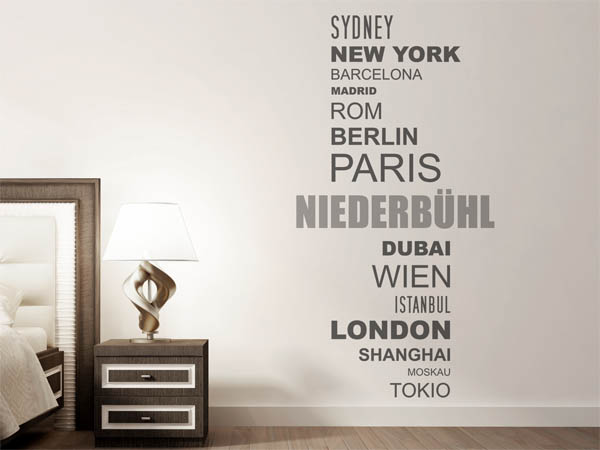 Wandtattoo Niederbühl mit Weltstädten