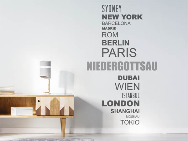Wandtattoo Niedergottsau mit Weltstädten