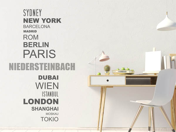 Wandtattoo Niedersteinbach mit Weltstädten