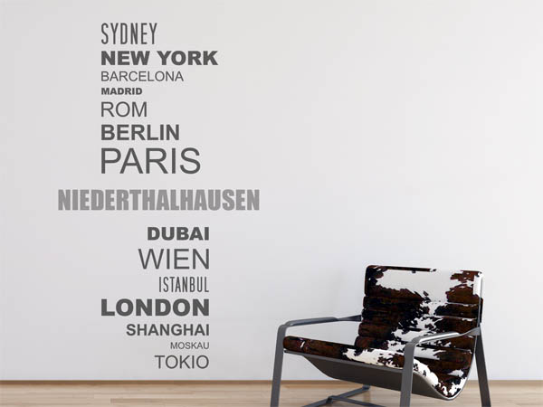 Wandtattoo Niederthalhausen mit Weltstädten
