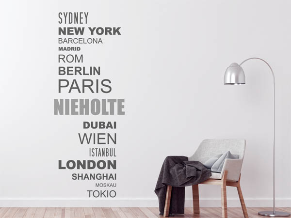 Wandtattoo Nieholte mit Weltstädten