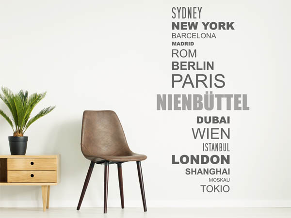 Wandtattoo Nienbüttel mit Weltstädten