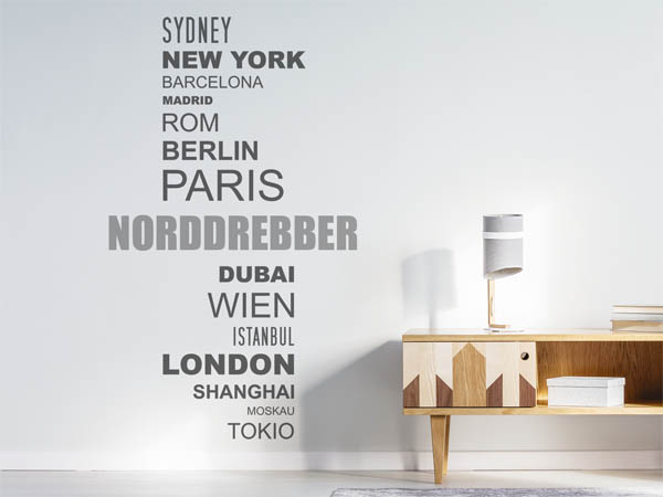 Wandtattoo Norddrebber mit Weltstädten