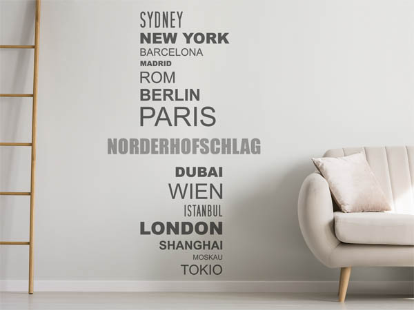 Wandtattoo Norderhofschlag mit Weltstädten