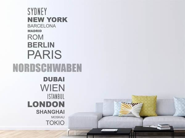 Wandtattoo Nordschwaben mit Weltstädten