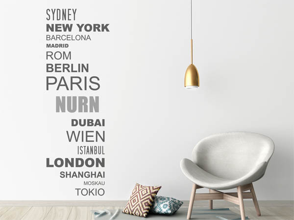 Wandtattoo Nurn mit Weltstädten