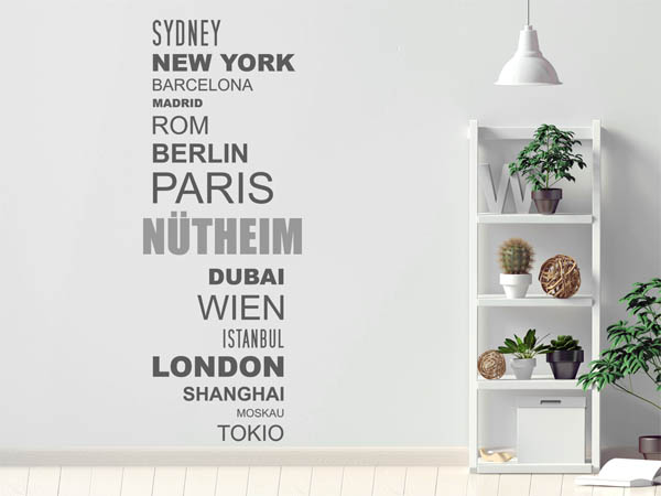 Wandtattoo Nütheim mit Weltstädten