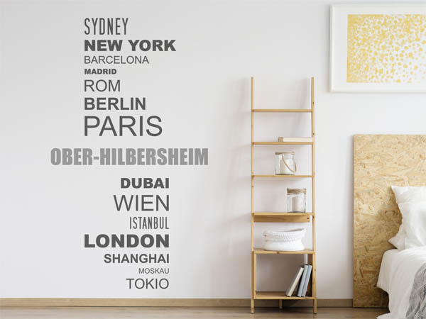 Wandtattoo Ober-Hilbersheim mit Weltstädten