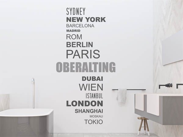 Wandtattoo Oberalting mit Weltstädten