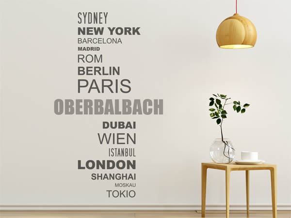 Wandtattoo Oberbalbach mit Weltstädten