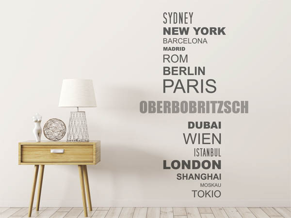 Wandtattoo Oberbobritzsch mit Weltstädten