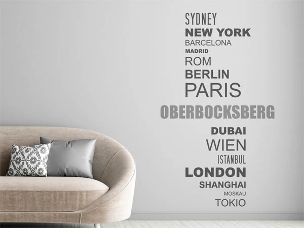 Wandtattoo Oberbocksberg mit Weltstädten