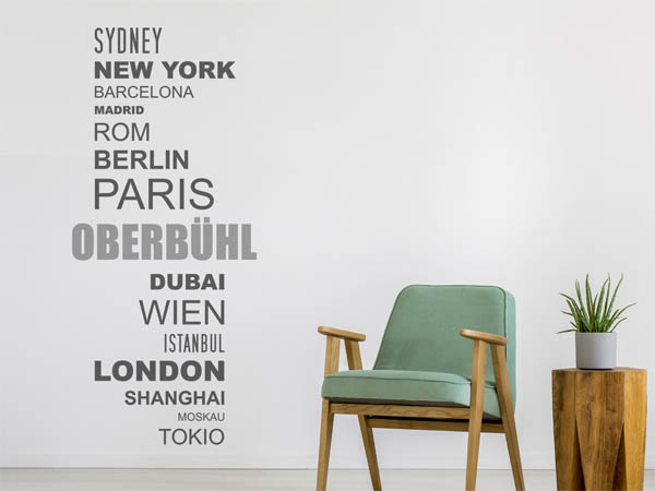 Wandtattoo Oberbühl mit Weltstädten