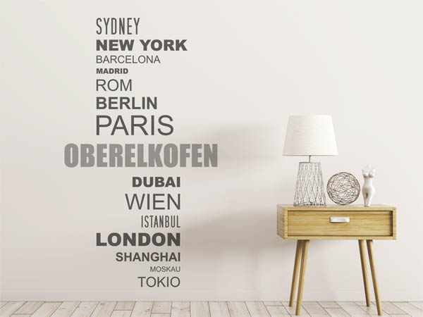 Wandtattoo Oberelkofen mit Weltstädten