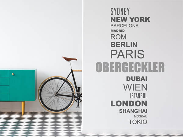 Wandtattoo Obergeckler mit Weltstädten