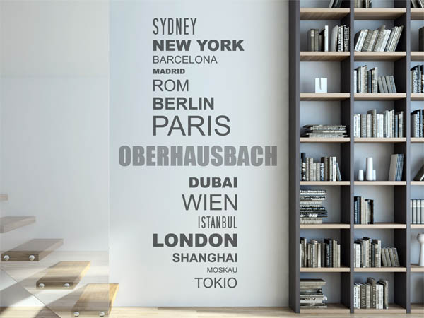 Wandtattoo Oberhausbach mit Weltstädten