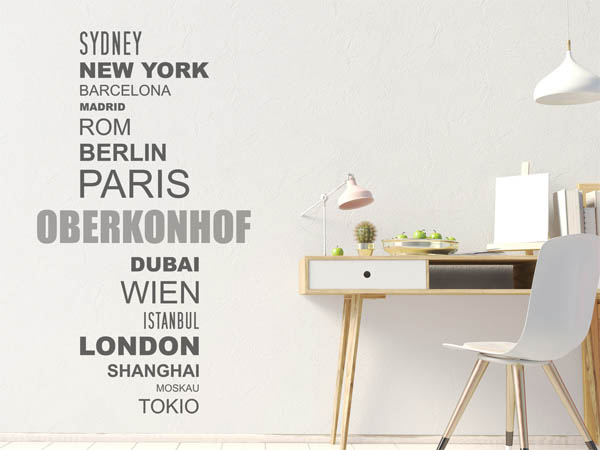 Wandtattoo Oberkonhof mit Weltstädten