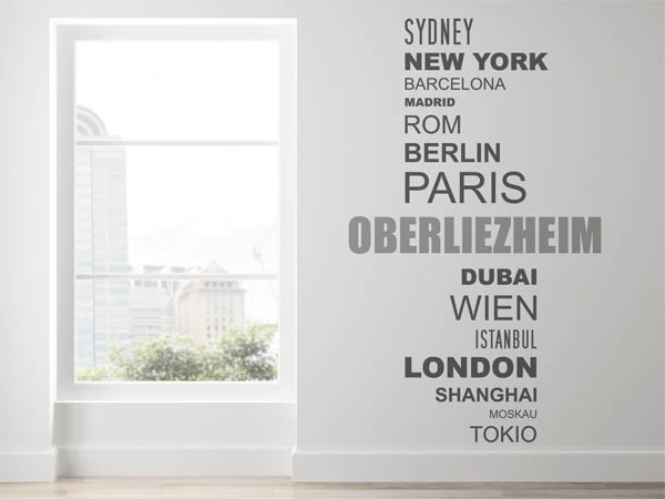 Wandtattoo Oberliezheim mit Weltstädten