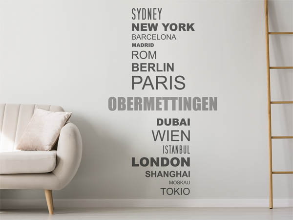 Wandtattoo Obermettingen mit Weltstädten