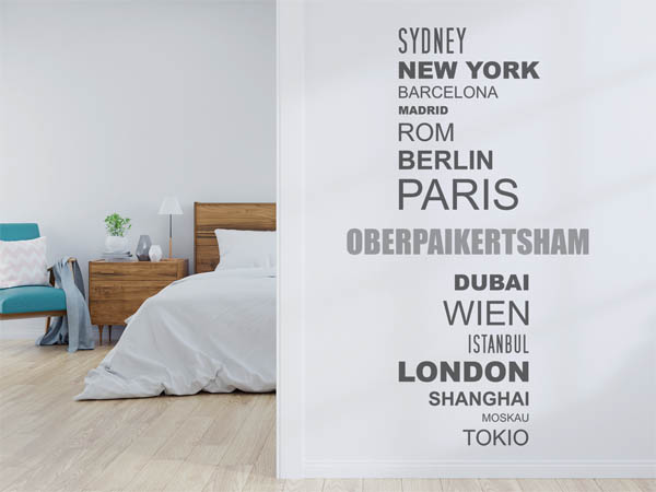 Wandtattoo Oberpaikertsham mit Weltstädten