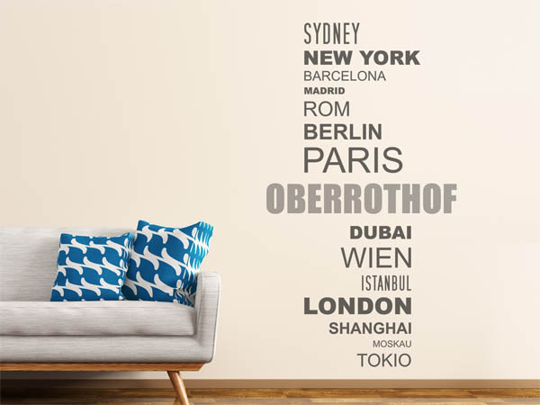 Wandtattoo Oberrothof mit Weltstädten