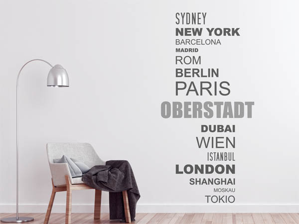 Wandtattoo Oberstadt mit Weltstädten