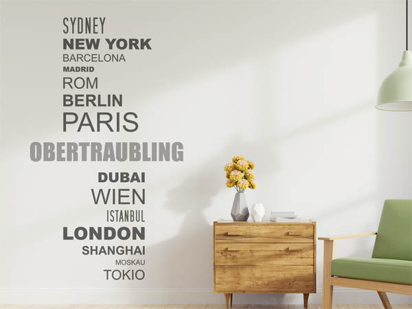 Wandtattoo Obertraubling mit Weltstädten