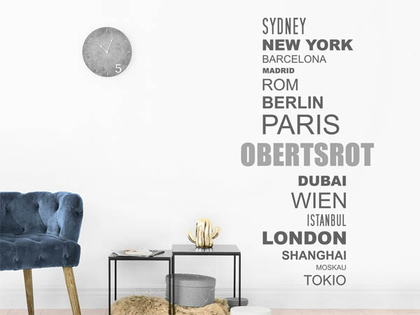 Wandtattoo Obertsrot mit Weltstädten