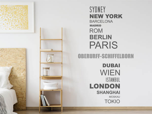 Wandtattoo Oberurff-Schiffelborn mit Weltstädten