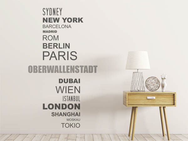 Wandtattoo Oberwallenstadt mit Weltstädten