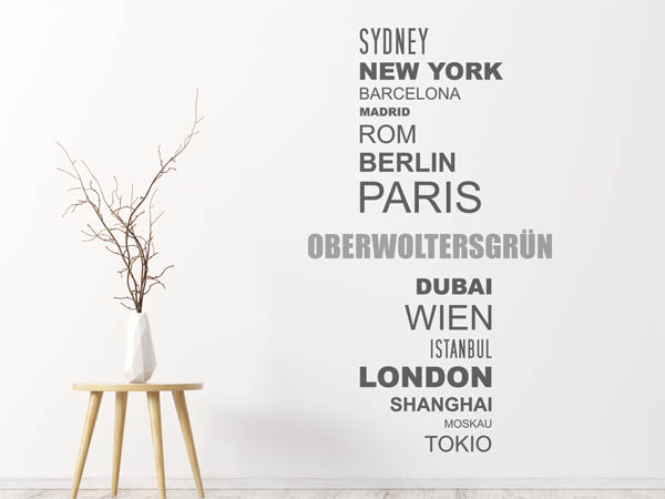 Wandtattoo Oberwoltersgrün mit Weltstädten